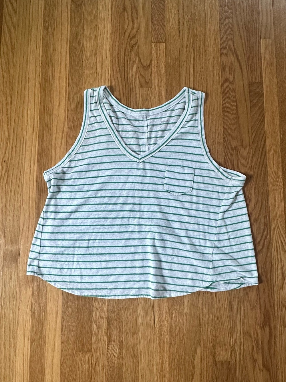 Universal Thread White and Green Striped V-Neck Tank